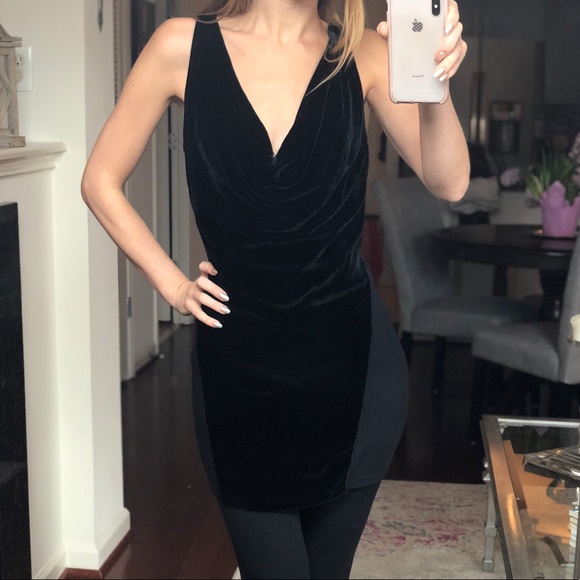 Black Velvet Plunging Mini Dress or Top - Picture 1 of 5